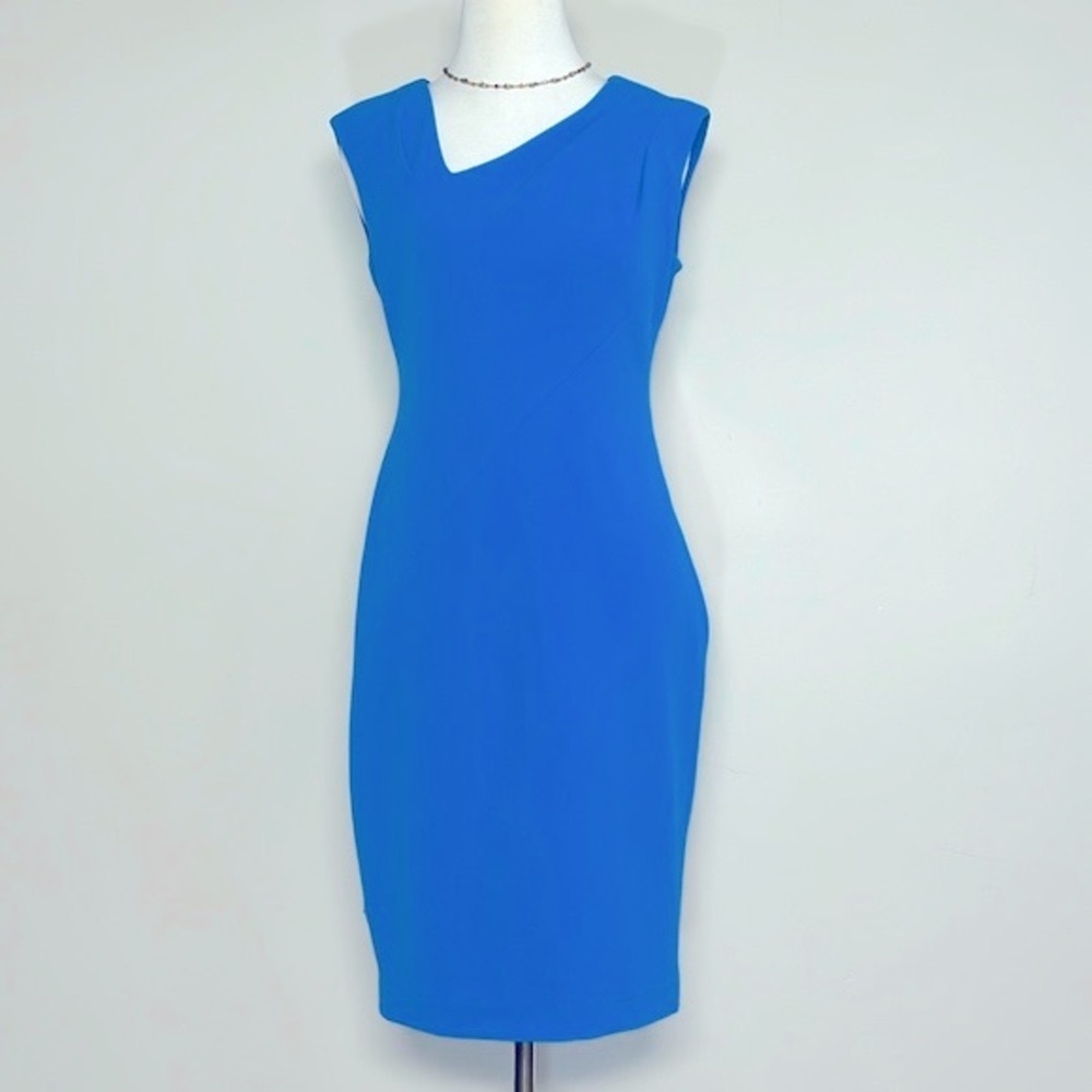 DKNY Women’s Blue Sleeveless Sheath Midi Dress Size Small